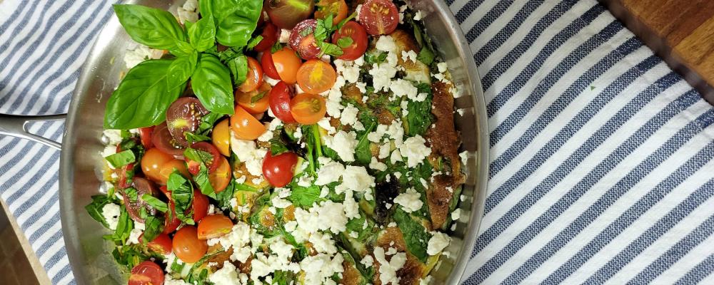 Breakfast Skillet with Swiss Chard, Tomatoes and Feta